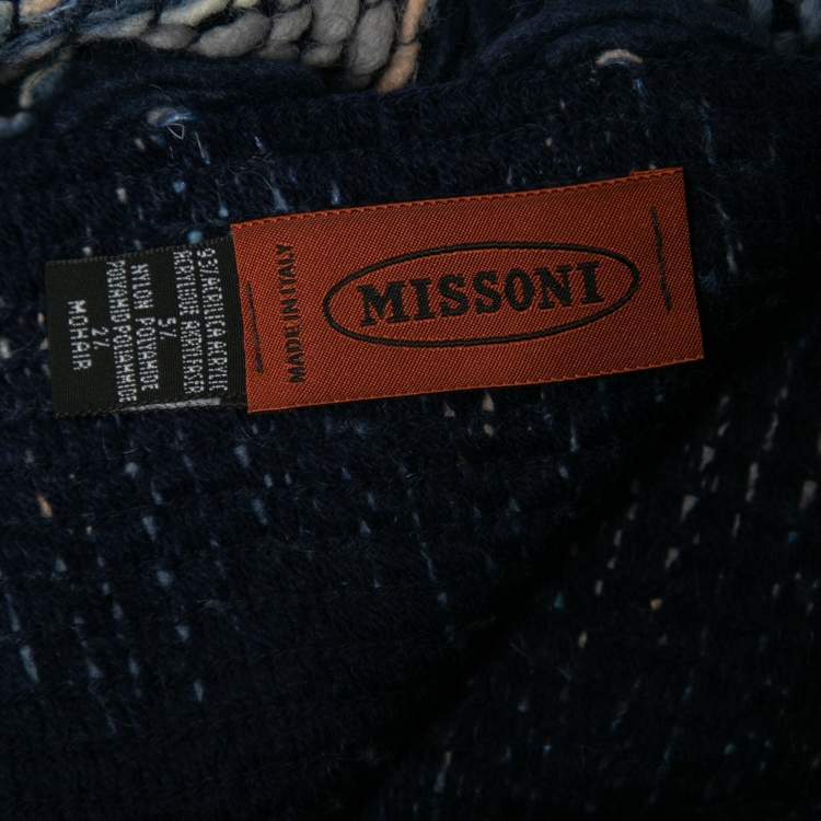 Pre Owned Missoni Blue Crochet Knit Fringed Poncho ( One Size )