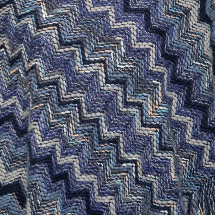 Pre Owned Missoni Blue Crochet Knit Fringed Poncho ( One Size )