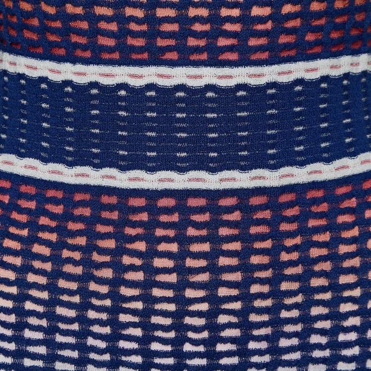 Pre Owned Missoni Blue Ombre Textured Knit Knee-Length Dress S
