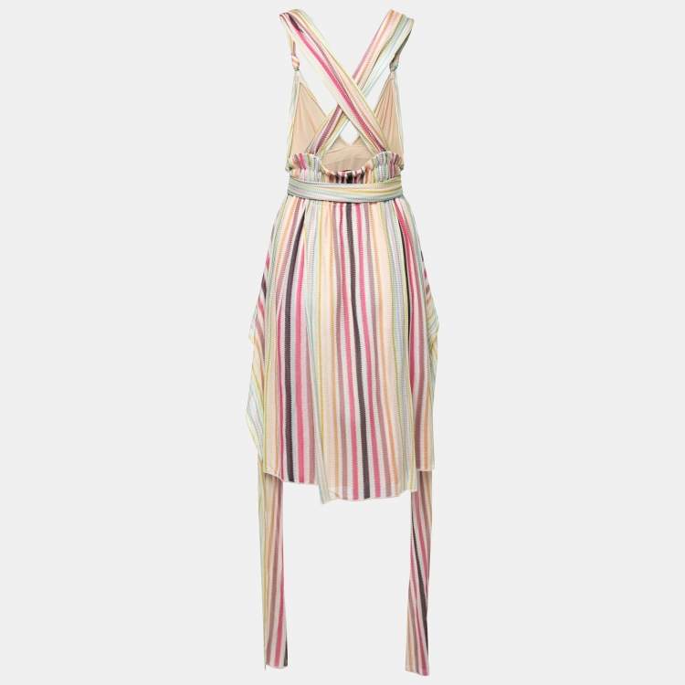 Pre Owned Missoni Multicolored Stripe Knit Tie Detail Short Dress M