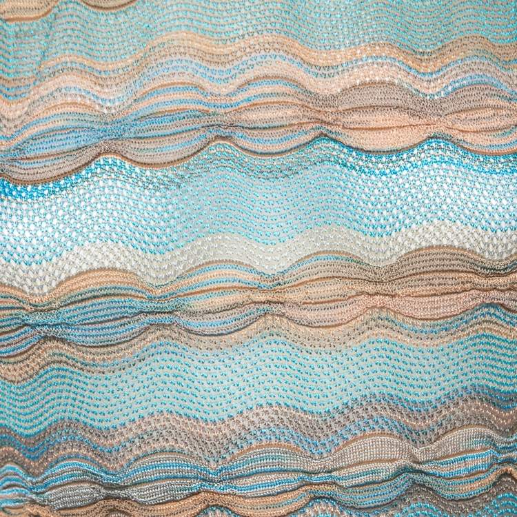 Pre Owned Missoni Blue Patterned Perforated-Knit Mini Dress S