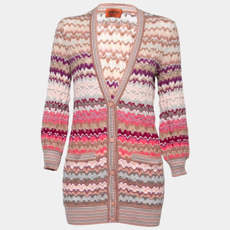 Pre Owned Missoni Multicolor Wool Knit Button Front Cardigan M