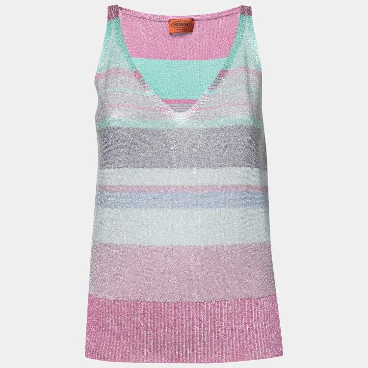 Pre Owned Missoni Multicolor Striped Lurex Knit Tank Top M
