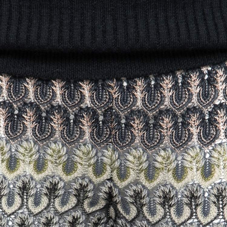 Pre Owned Missoni Grey Multicolor Patterned Crochet-Knit Fold Over Pants M