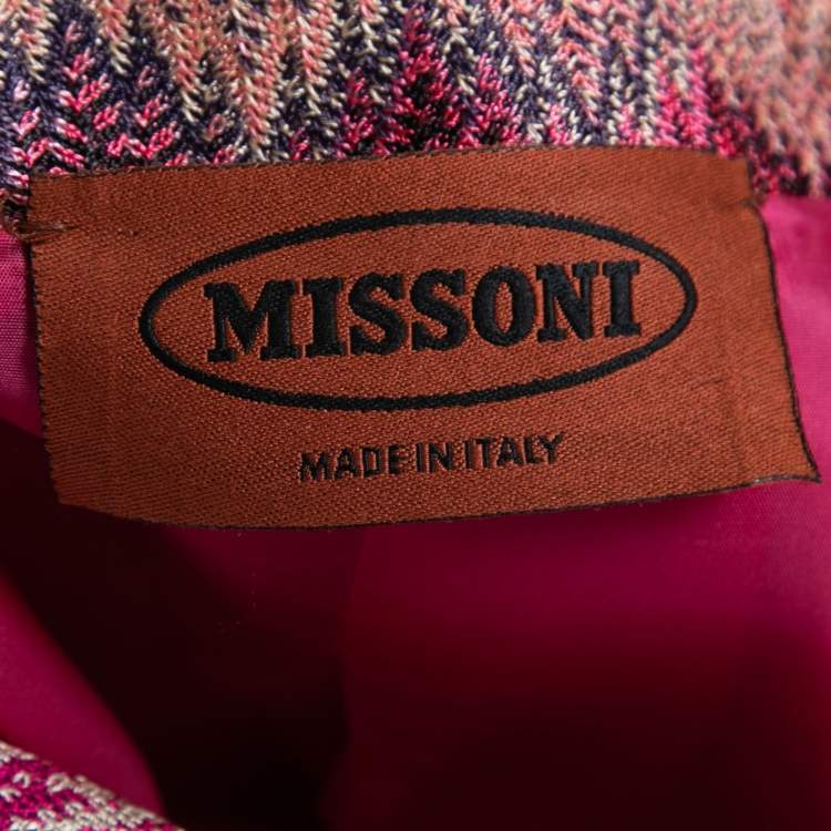Pre Owned Missoni Pink Multicolor Chevron Patterned Knit Belted Coat M