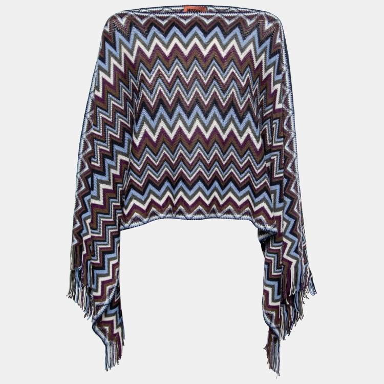 Pre Owned Missoni Multicolor Chevron Patterned Wool Poncho One Size 