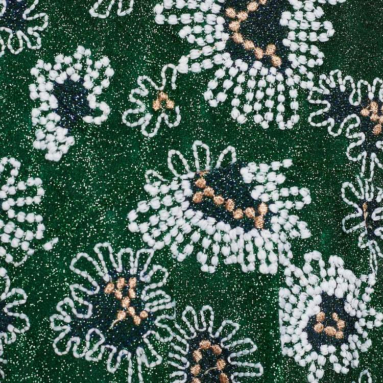 Pre Owned Missoni Green Floral Embroidered Tinsel High Low Skirt S