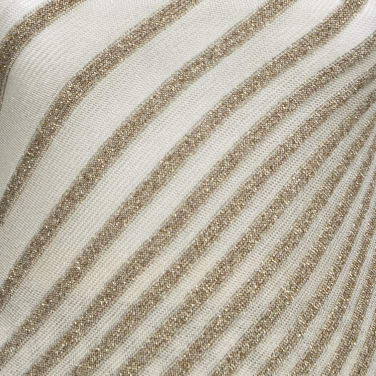 Pre Owned Missoni Cream & Gold Lurex Knit Top & Maxi Skirt Set S