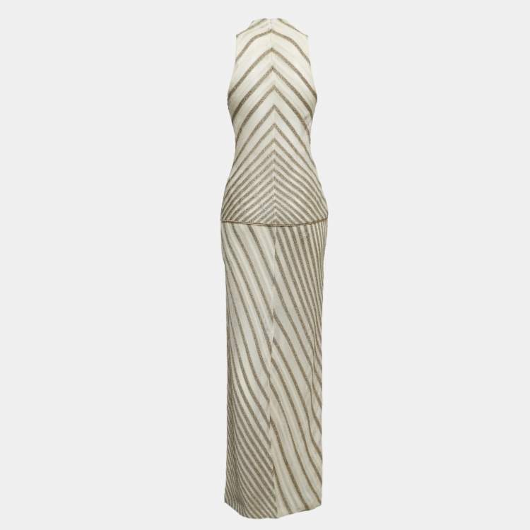Pre Owned Missoni Cream & Gold Lurex Knit Top & Maxi Skirt Set S