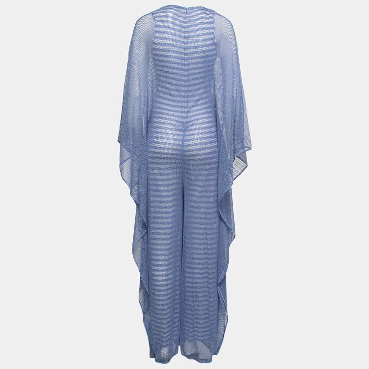 Pre Owned Missoni Blue Striped Knit Kaftan Jumpsuit S