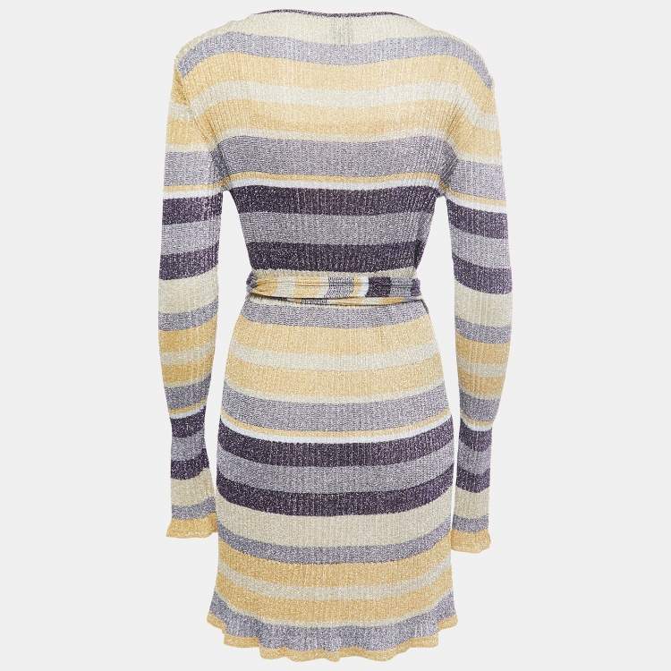 Pre Owned Missoni Collection Multicolor Striped Lurex Knit Wrap Dress M