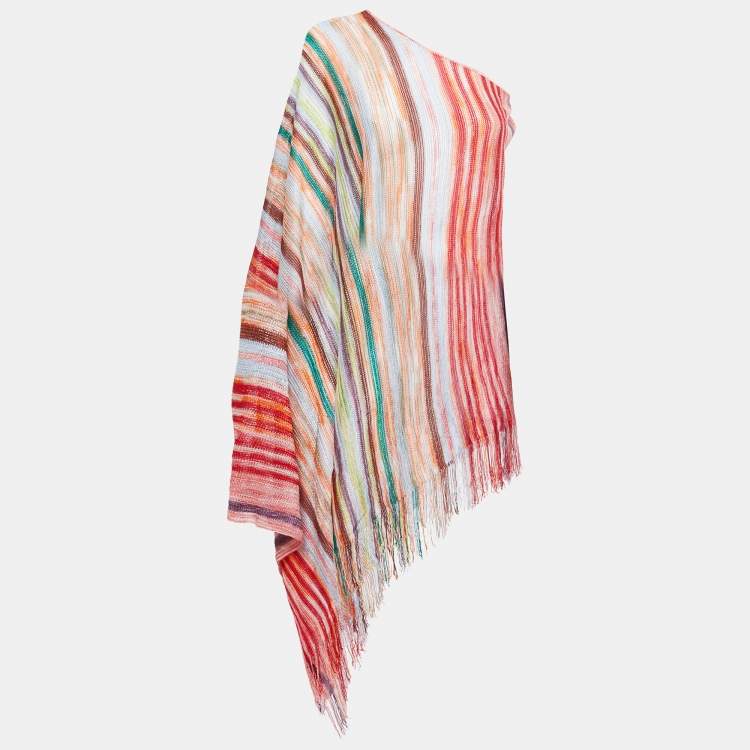 Pre Owned Missoni Multicolor Intarsia Knit Fringed Poncho OS