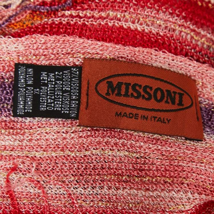 Pre Owned Missoni Multicolor Intarsia Knit Fringed Poncho OS