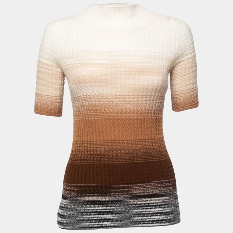 Pre Owned Missoni Cream/Brown Ombre Wool Knitted Top S