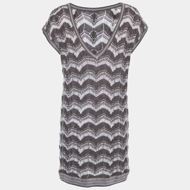 Pre Owned Missoni Light Brown Lurex perforated Knit Tunic M