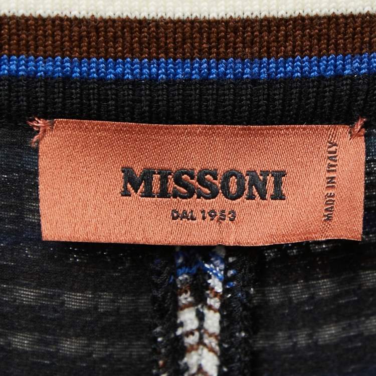 Pre Owned Missoni Blue Checkered Stretch Knit Wide Leg Trousers S