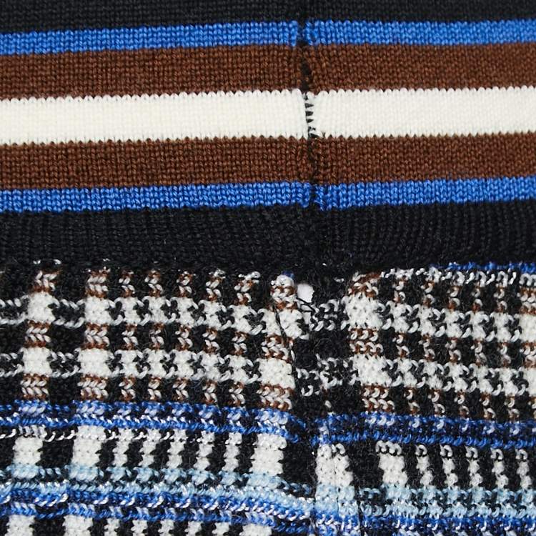 Pre Owned Missoni Blue Checkered Stretch Knit Wide Leg Trousers S