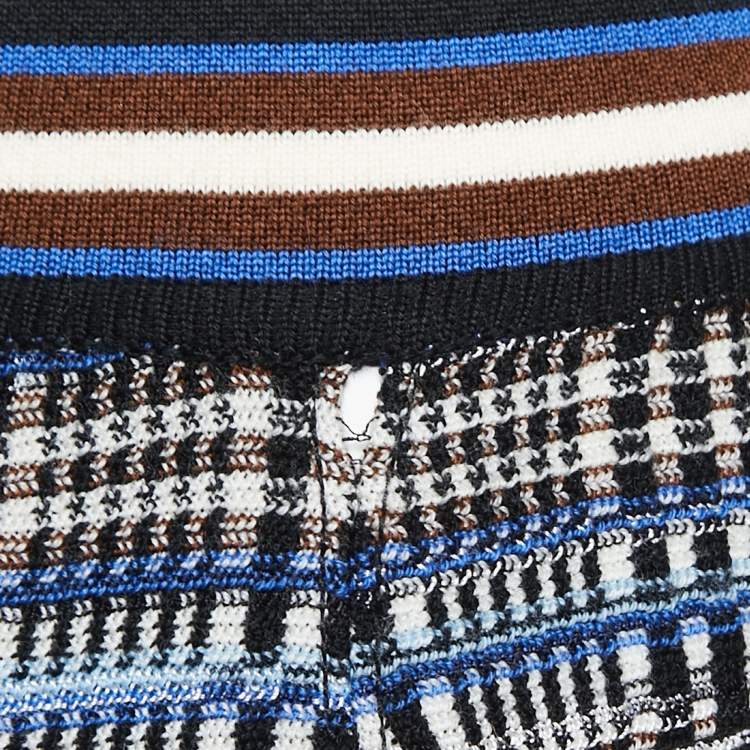 Pre Owned Missoni Blue Checkered Stretch Knit Wide Leg Trousers S