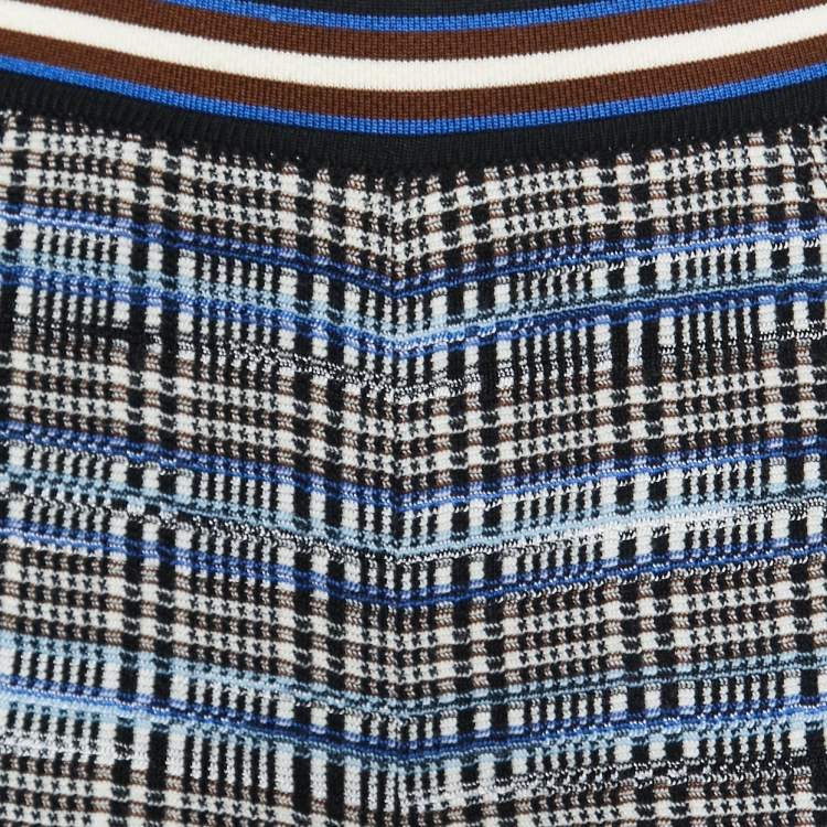 Pre Owned Missoni Blue Checkered Stretch Knit Wide Leg Trousers S