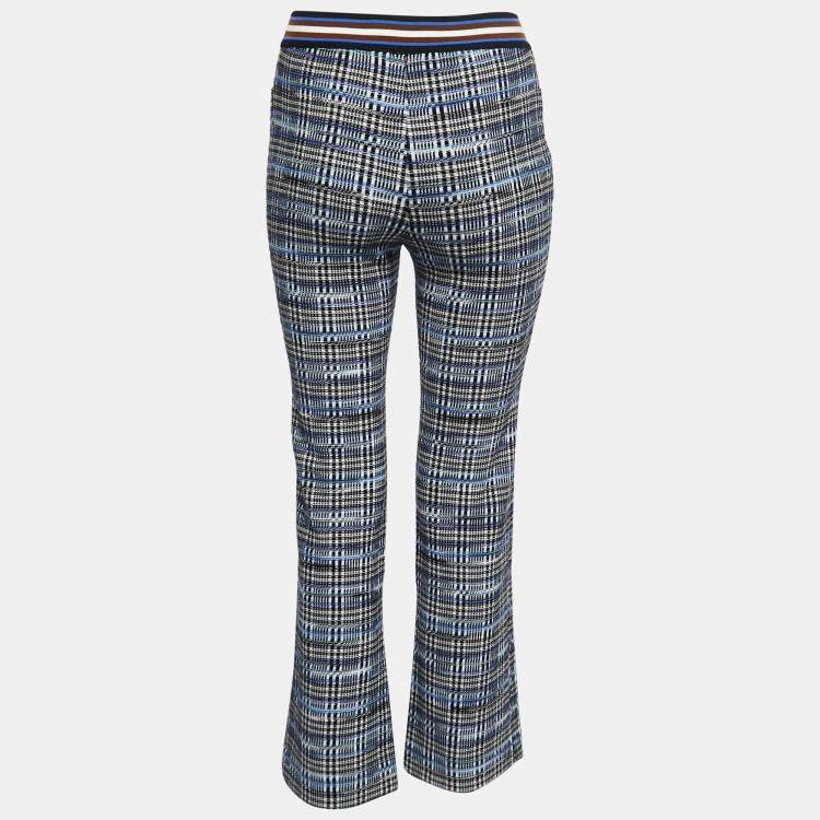 Pre Owned Missoni Blue Checkered Stretch Knit Wide Leg Trousers S