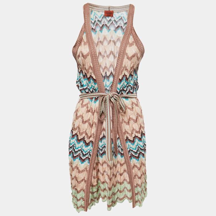 Pre Owned Missoni Multicolor Patterned Knit Belted Sleeveless Cardigan M