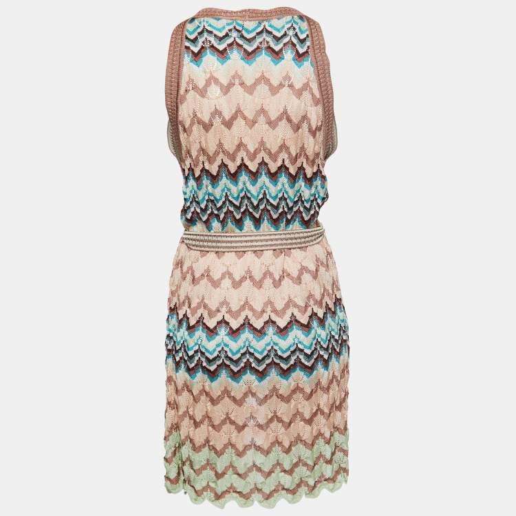 Pre Owned Missoni Multicolor Patterned Knit Belted Sleeveless Cardigan M