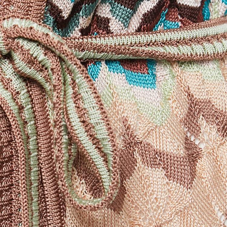 Pre Owned Missoni Multicolor Patterned Knit Belted Sleeveless Cardigan M