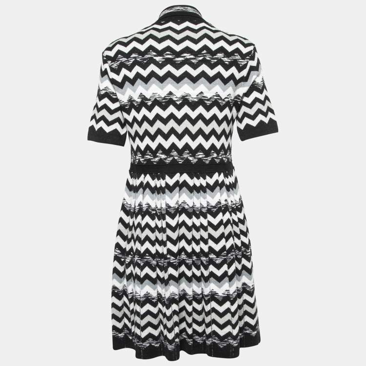 Pre Owned Missoni Black Chevron Patterned Knit Pleated Dress M