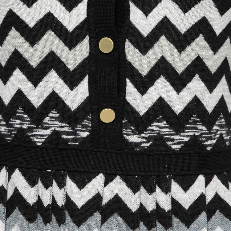 Pre Owned Missoni Black Chevron Patterned Knit Pleated Dress M