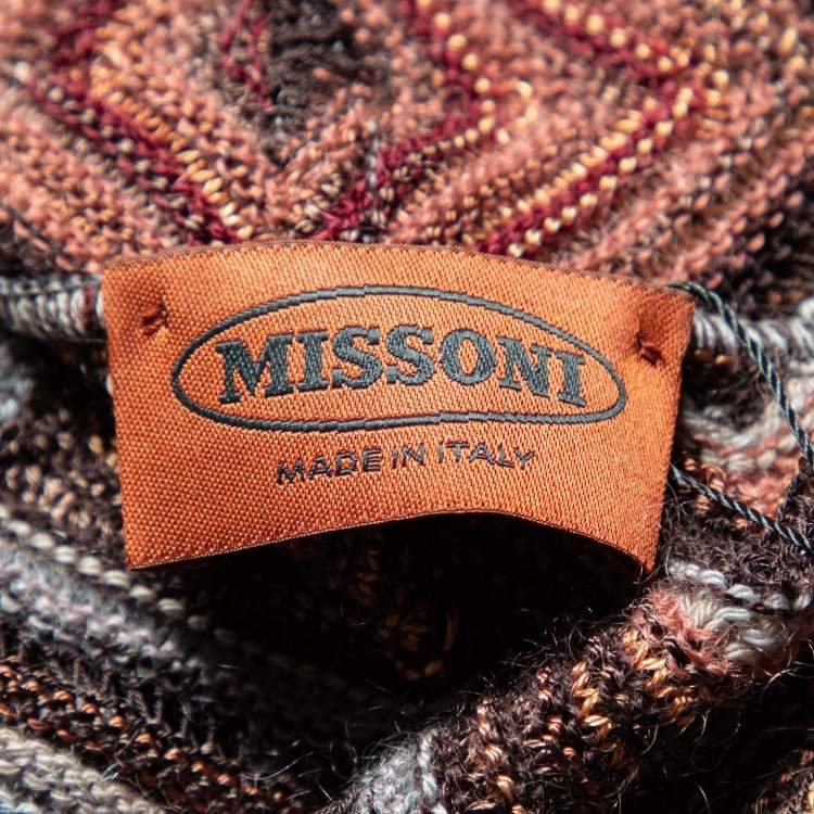 Pre Owned Missoni Brown Patterned Knit Belted Cardigan M