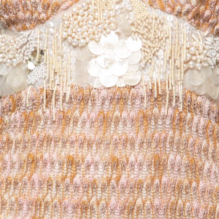 مملوكة مسبقًا Missoni Pink Crochet Knit Embellished Long Dress M