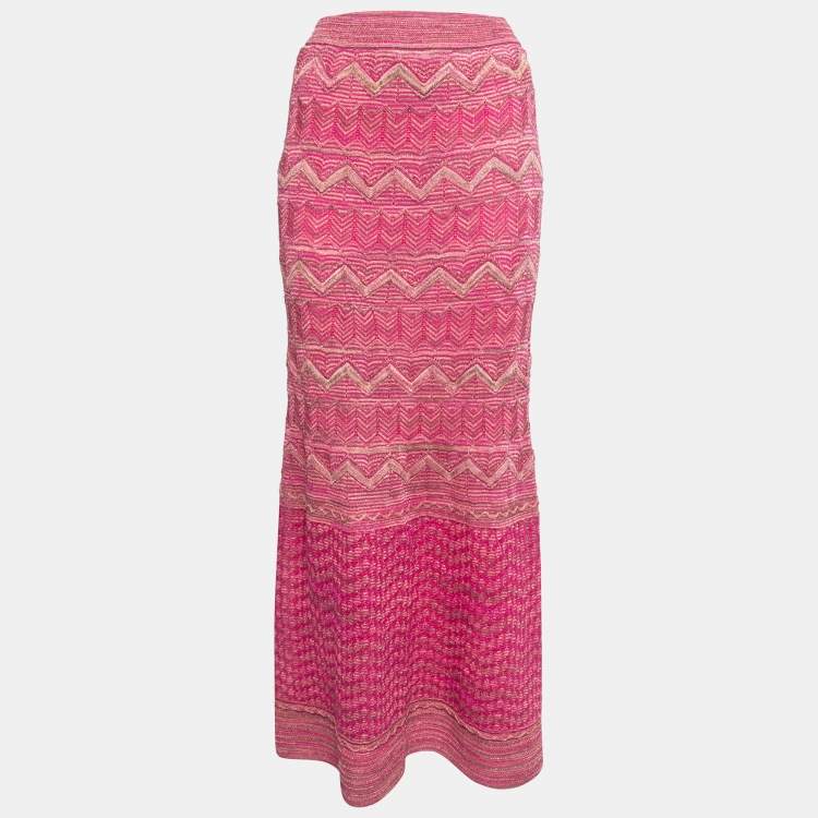 Pre Owned Missoni Pink Patterned Lurex Knit Maxi Skirt S