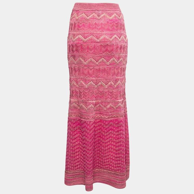 Pre Owned Missoni Pink Patterned Lurex Knit Maxi Skirt S