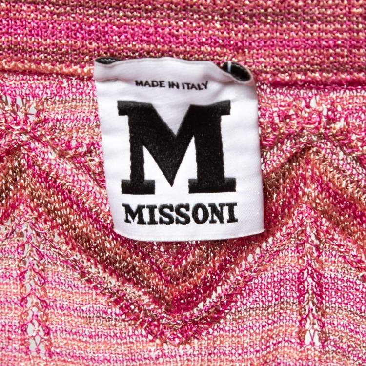 Pre Owned Missoni Pink Patterned Lurex Knit Maxi Skirt S