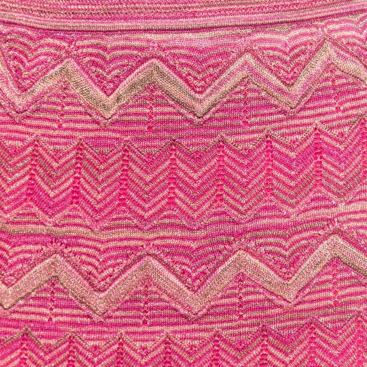 Pre Owned Missoni Pink Patterned Lurex Knit Maxi Skirt S
