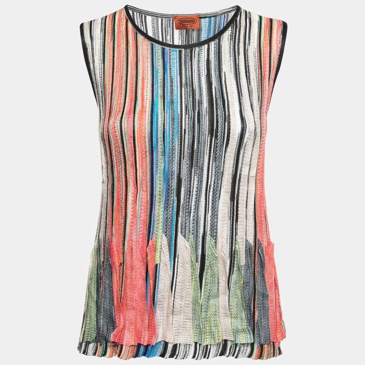 Pre Owned Missoni Multicolor Striped Patterned Knit Sleeveless Top M