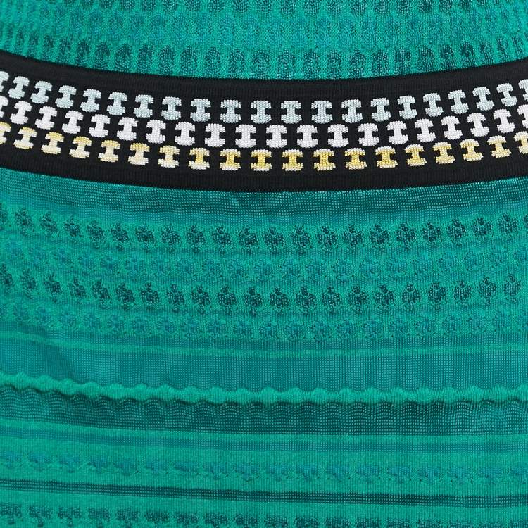 Pre Owned Missoni Green Patterned Knit Collared Midi Dress M