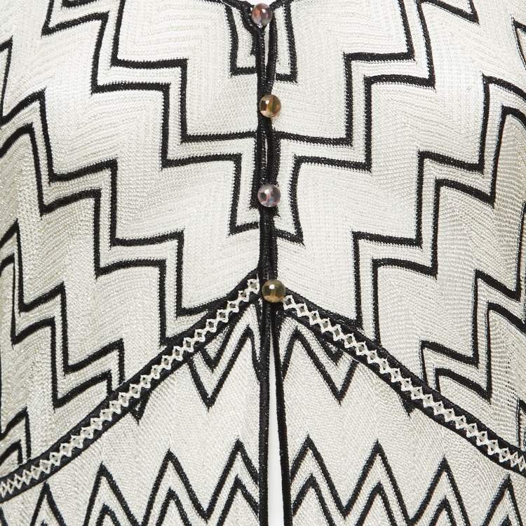 Pre Owned Missoni White Metallic Chevron Patterned Knit Open Long Cardigan L