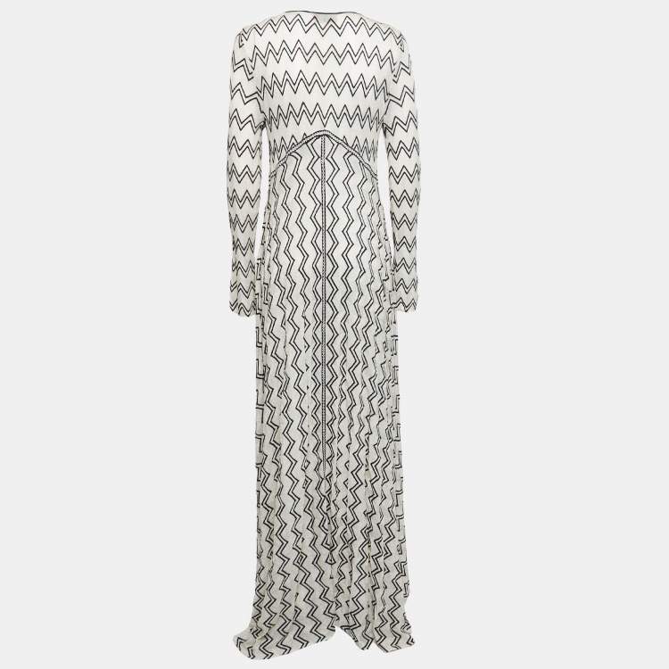 Pre Owned Missoni White Metallic Chevron Patterned Knit Open Long Cardigan L