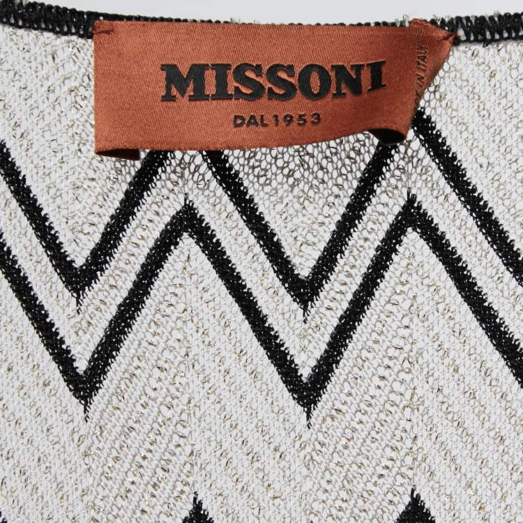 Pre Owned Missoni White Metallic Chevron Patterned Knit Open Long Cardigan L