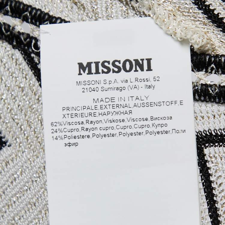 Pre Owned Missoni White Metallic Chevron Patterned Knit Open Long Cardigan L
