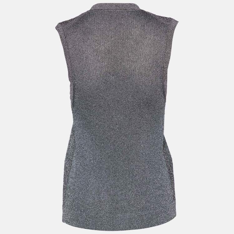 Pre Owned Missoni Silver Lurex Knit Sleeveless Button Front Cardigan M