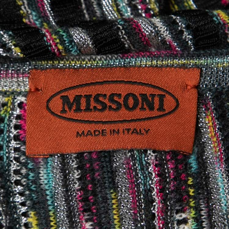 Pre Owned Missoni Black Stripe Patterned Lurex Knit Open Long Cardigan M