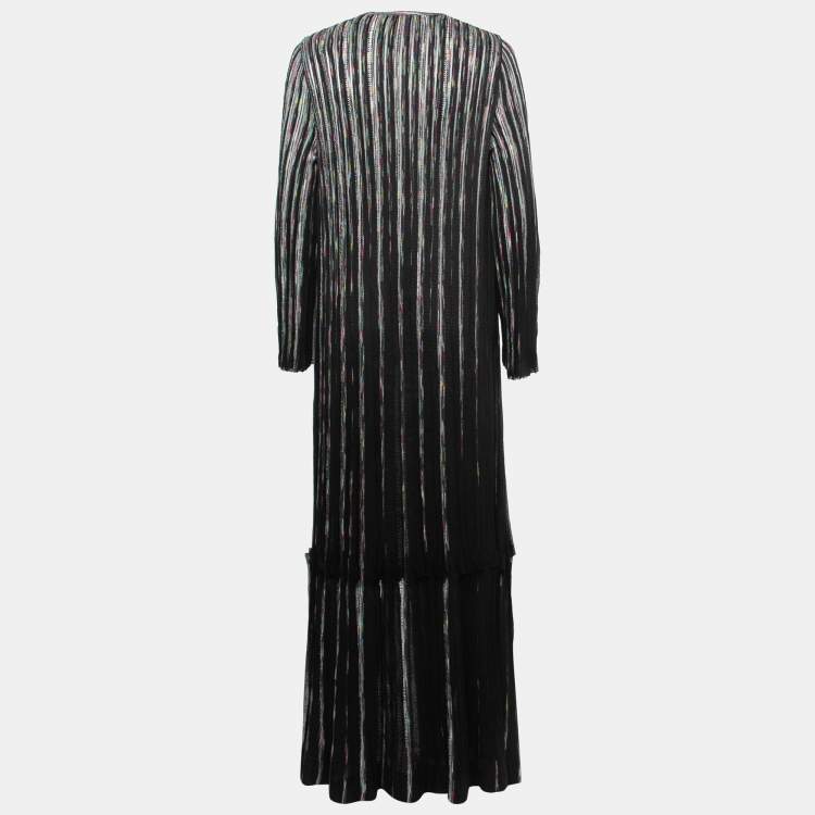 Pre Owned Missoni Black Stripe Patterned Lurex Knit Open Long Cardigan M