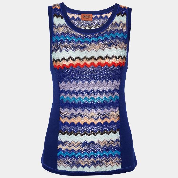 Pre Owned Missoni Navy Blue Crochet Knit Sleeveless Tank Top M