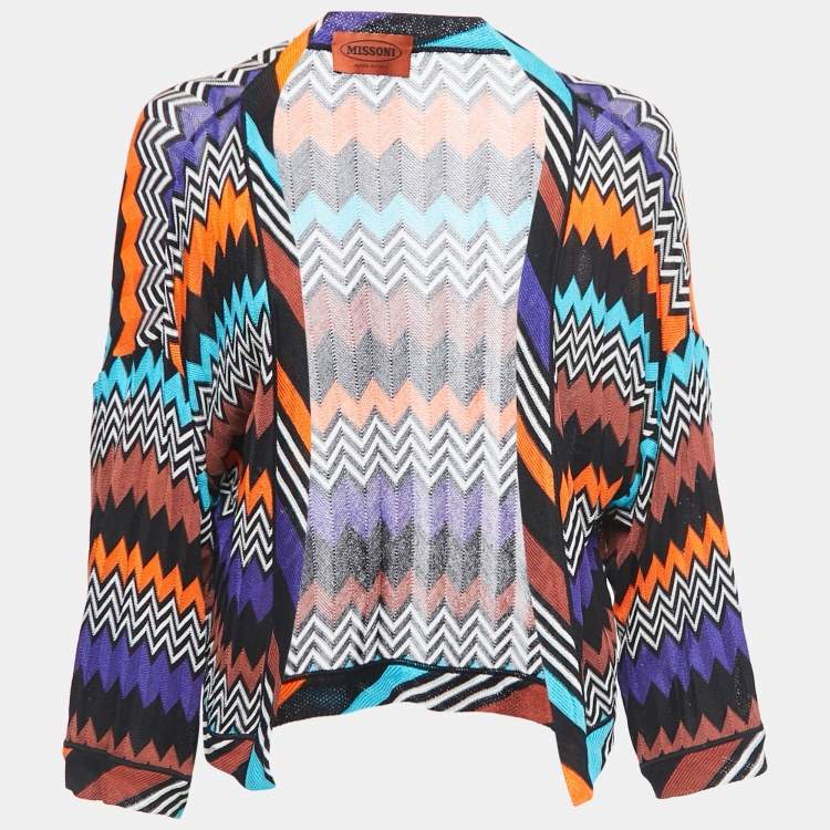 Pre Owned Missoni Multicolour Zig-Zag Patterned Knit Open Front Cardigan M
