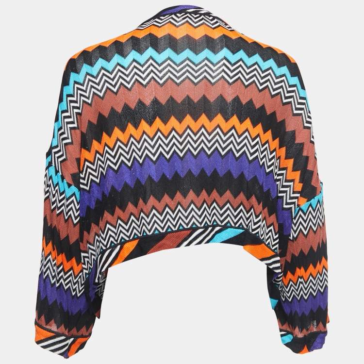 Pre Owned Missoni Multicolour Zig-Zag Patterned Knit Open Front Cardigan M