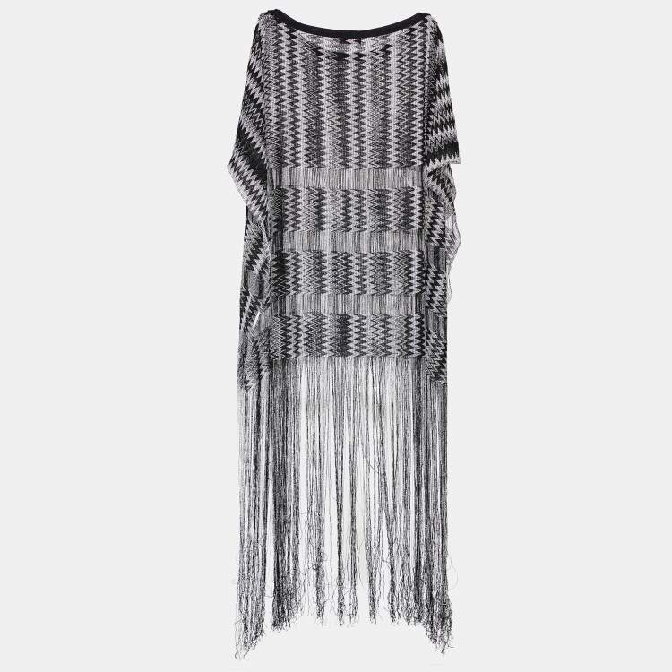 Pre Owned Missoni Mare Black & White Patterned Sheer Fringed Overlay Coverup M