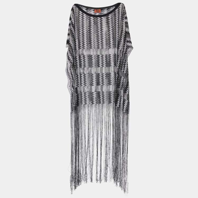 Pre Owned Missoni Mare Black & White Patterned Sheer Fringed Overlay Coverup M