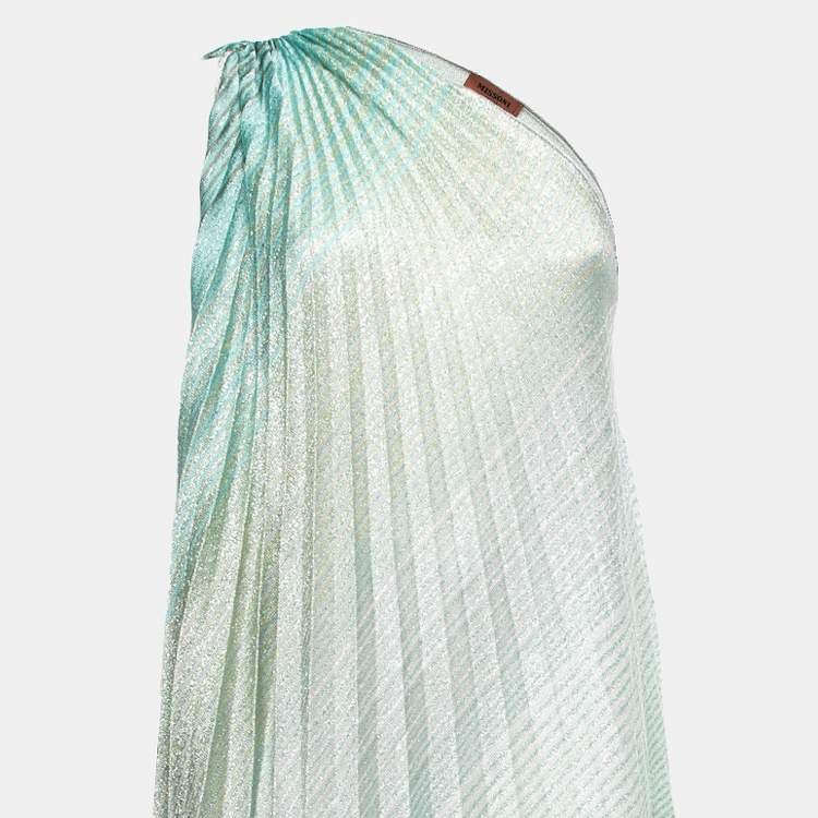 Pre Owned Missoni Blue/Green Lurex Knit One Shoulder Maxi Dress S